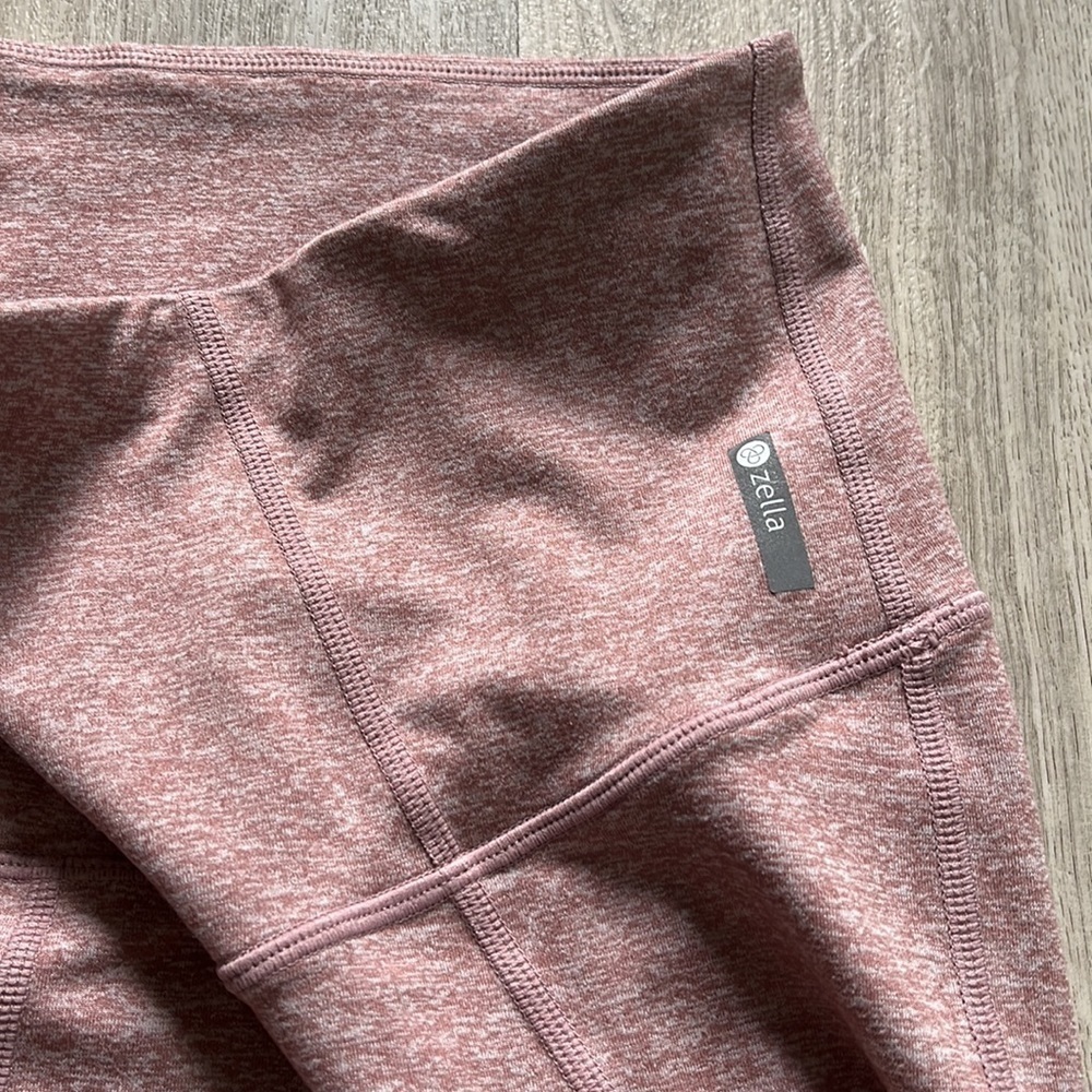 Nordstrom Zella crop high-rise leggings dusty rose mesh calf cutout size XS - Picture 9 of 9